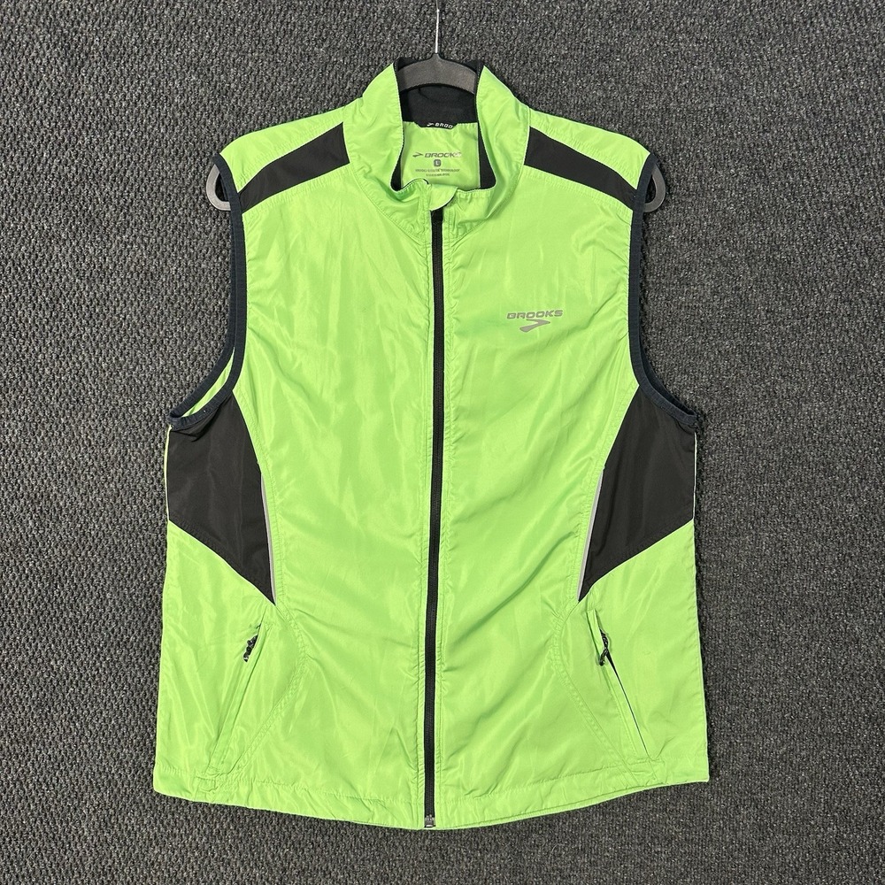 Brooks Shelter Technology Running Vest Mens L Green Full Zip Reflective Vent